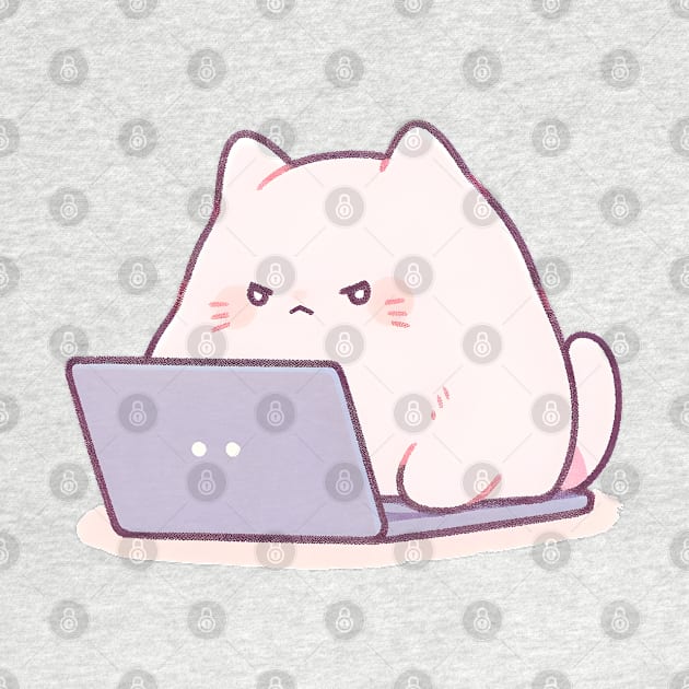 Kawaii anime cat using laptop by AestheticsArt81